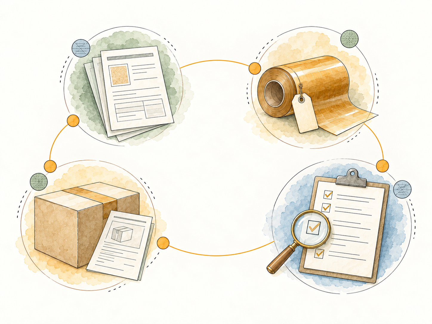 Watercolor record trail connecting specification, batch identification, verification and shipment information
