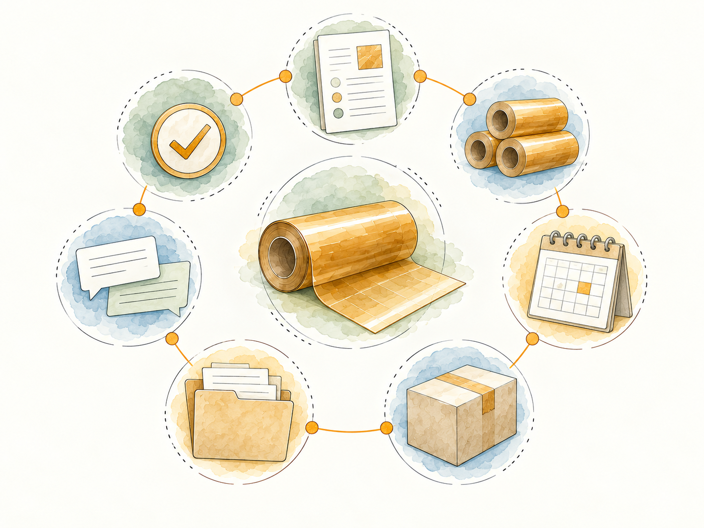 Watercolor supply execution system centered on specialty material with specification, quantity, timing, packaging, documentation and communication